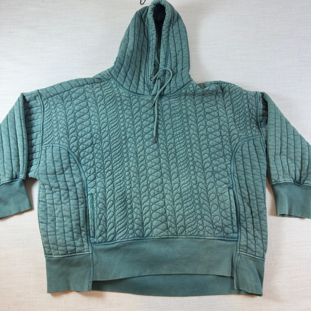 Free People FP Movement Hoodie Womens S Teal Quilted Cable Knit Pullover